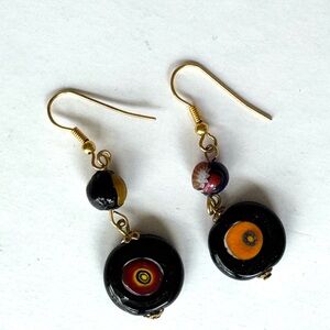 Artistic Black and Gold Dangle Earrings